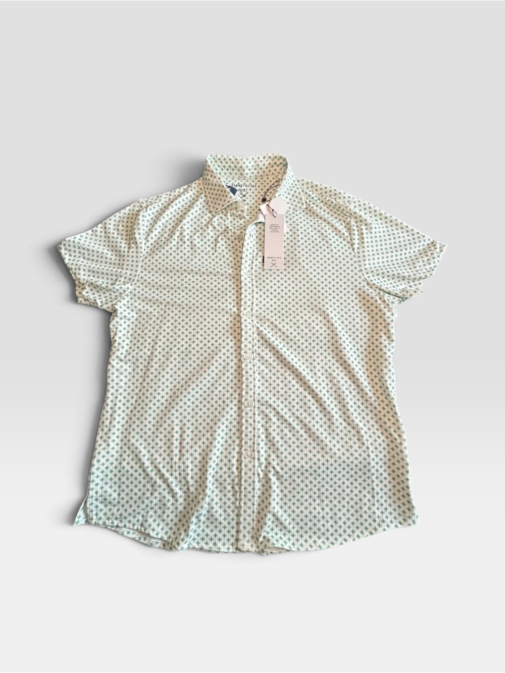 Kenneth Cole white and green Short Sleeve Printed Button-Down Shirt